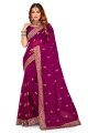 fil de vin, brodé, bordure en dentelle georgette fête porter sari