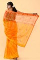 Patch, fil, sari en coton brodé orange moutarde avec chemisier