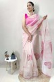 organza rose sari à la main, imprimé