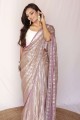 magenta net party wear sari avec imprimé