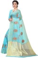 Saris en filet avec tissage en bleu aqua