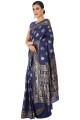 sari en soie bleu marine avec tissage