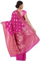 sari en soie rose vif avec tissage
