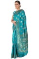 tissage de soie turquoise sari avec chemisier