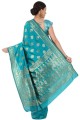 tissage de soie turquoise sari avec chemisier