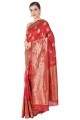 sari de soie rouge avec tissage
