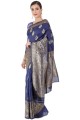 tissage sari en soie bleu marine
