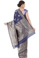 tissage sari en soie bleu marine