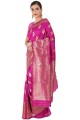 sari en soie rose vif avec tissage