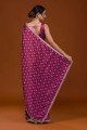 sari rose avec satin imprimé numérique brodé