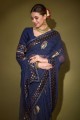 sari bleu en georgette avec imprimé