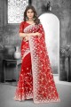 sari de mariage rouge filet brodé avec chemisier