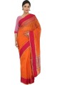 sari en soie orange avec tissage