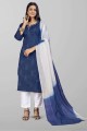salwar kameez en soie bleue avec tissage