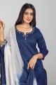 salwar kameez en soie bleue avec tissage