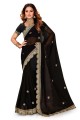 sari en georgette brodée en noir avec chemisier