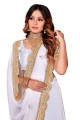 sari en georgette brodée blanche