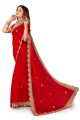 sari en georgette brodée rouge avec chemisier