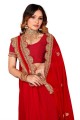 sari en georgette brodée rouge avec chemisier