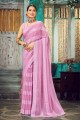 sari rose en satin avec uni