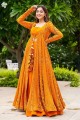 Costume palazzo à imprimé numérique en georgette orange vif avec dupatta