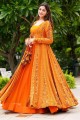 Costume palazzo à imprimé numérique en georgette orange vif avec dupatta