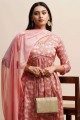 costume anarkali en coton imprimé rose avec dupatta
