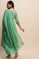 Costume Anarkali vert de mer en coton imprimé