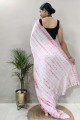 Chinon chiffon imprimé sari rose bébé avec chemisier