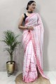 Chinon chiffon imprimé sari rose bébé avec chemisier