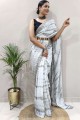 Chin Chiffon gris Saris en imprimé
