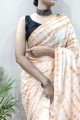 sari orange imprimé en mousseline de soie chinon avec chemisier