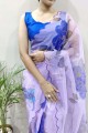 sari violet en organza avec impression numérique