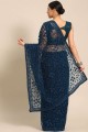 tissage net party wear sari en bleu