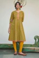 Robe en coton imprimé kurti vert avec dupatta