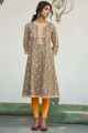 robe kurti en coton gris avec imprimé