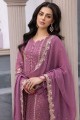 Costume pakistanais brodé en georgette violet clair avec dupatta