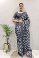 sari kota doria à impression numérique en bleu marine avec chemisier
