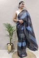 zari, tissage, sari en georgette à impression numérique multicolore avec chemisier