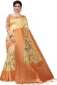 sari en soie multicolore doré avec impression numérique