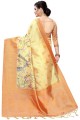 sari en soie multicolore doré avec impression numérique