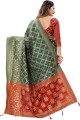 sari en soie avec tissage en vert