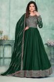 Costume Anarkali vert en soie d’art en brodé
