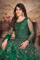 Costume Anarkali vert brodé en filet avec dupatta