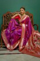 sari de mariage violet en soie zari