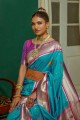 sari de mariage bleu sarcelle en soie avec zari