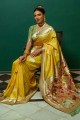 sari de mariage en soie jaune avec zari