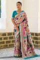 sari de mariage en soie sarcelle avec zari, tissage