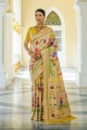 zari en soie, tissage sari de mariage jaune avec chemisier