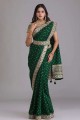 sari vert en georgette à paillettes